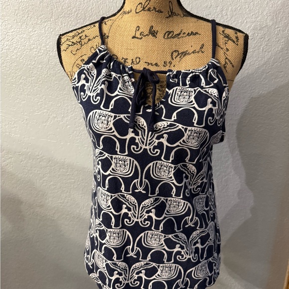 Crown & Ivy Blue and White Tie Front Sleeveless Tank Top - Picture 1 of 2